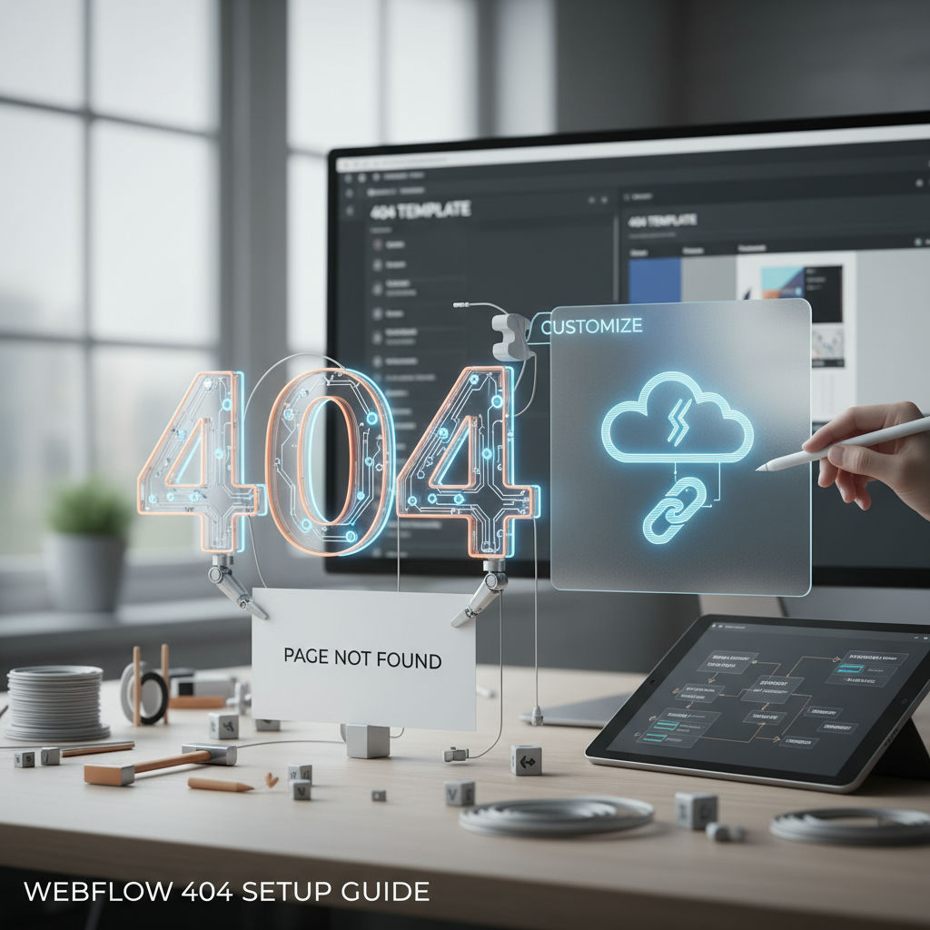 3D render of a browser frame with a missing section visualizing a webflow custom 404 page concept