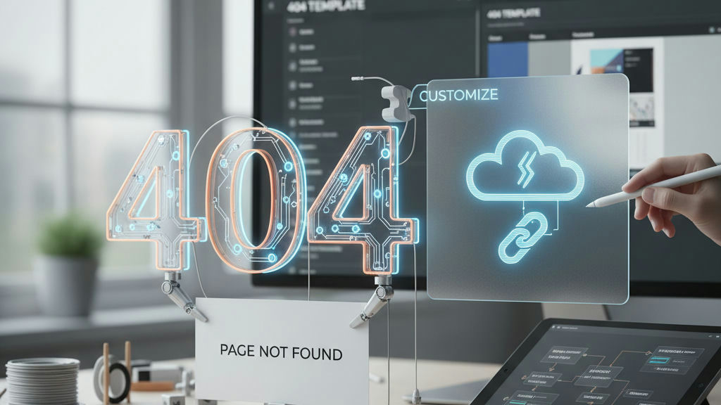 Rendu 3D d'un cadre de navigateur avec une section manquante illustrant le concept de page 404 personnalisée Webflow