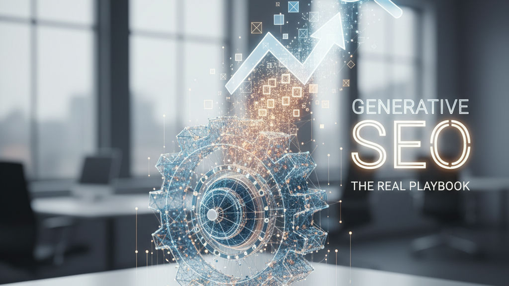 Rendu 3D d'une carte de réponse IA citant un produit SaaS B2B, illustrant la Generative Engine Optimization pour le SaaS B2B