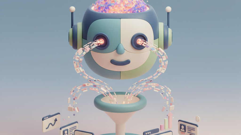 Rendu 3D de blocs de contenu découpés en passages autonomes illustrant l'optimisation de contenu par l'IA
