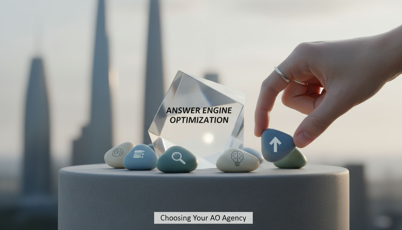 3D render illustrating what an answer engine optimization agency delivers across AI answer surfaces and citation tracking