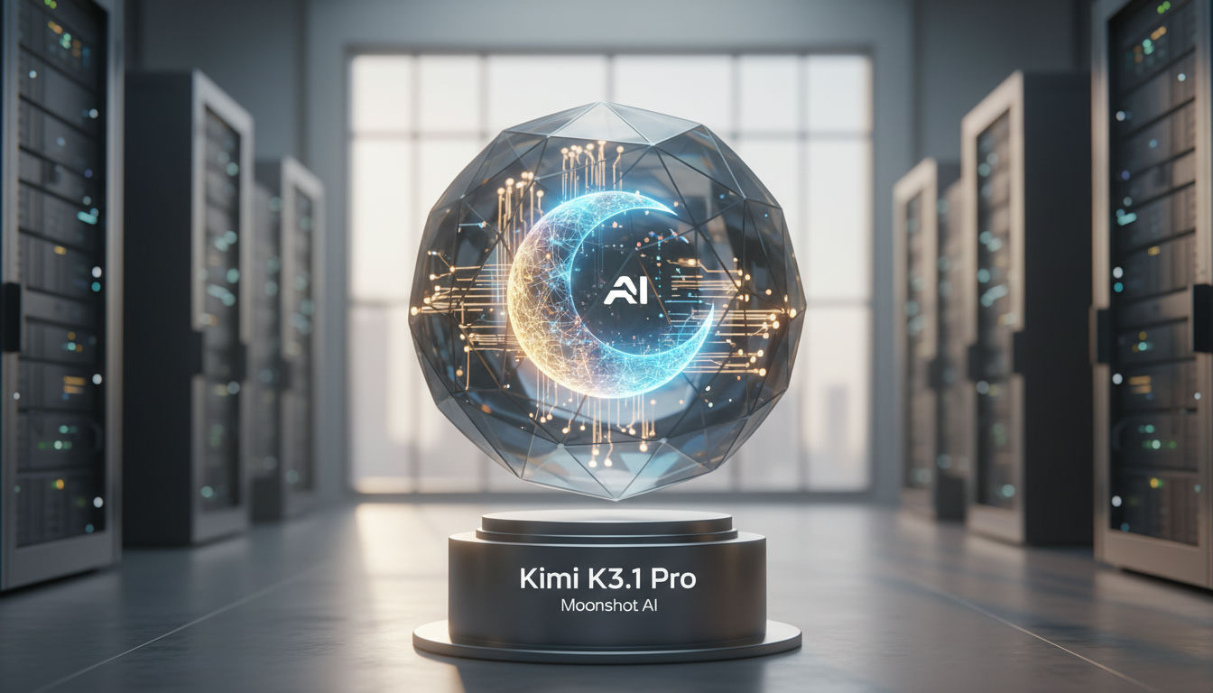 3D render visualizing kimi k3 1 Pro sparse MoE architecture with illuminated routed expert cubes