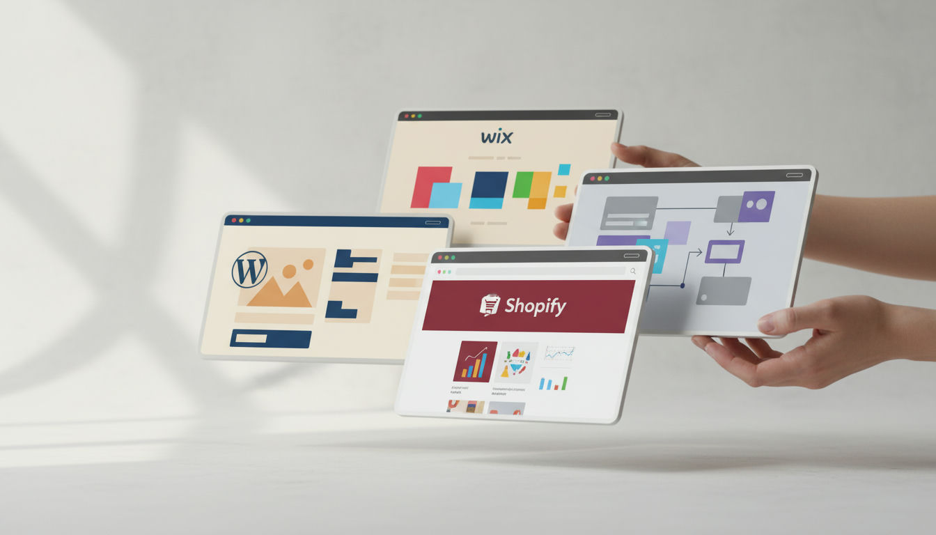 Comparison of the best cms for small business platforms shown as distinct 3D interface blocks