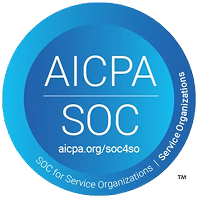 AICPA SOC logo featuring a blue circular design with the text 'AICPA SOC' and the URL 'aicpa.org/soc4so'. It also includes the phrase 'SOC for Service Organizations | Service Organizations' in a curved path around the bottom edge.