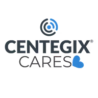 CENTEGIX CARES logo with a circular wireless symbol above the text and a small blue heart to the right of CARES.