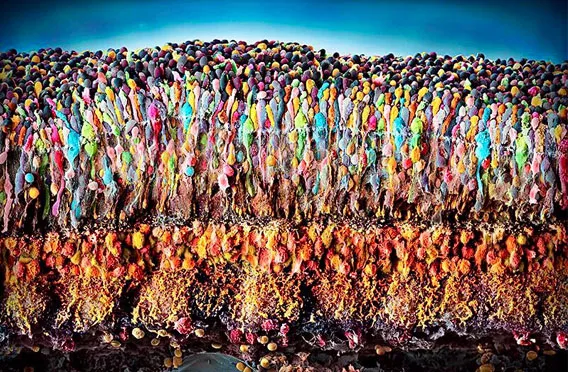 Scientific illustration of the retinal layers and macula