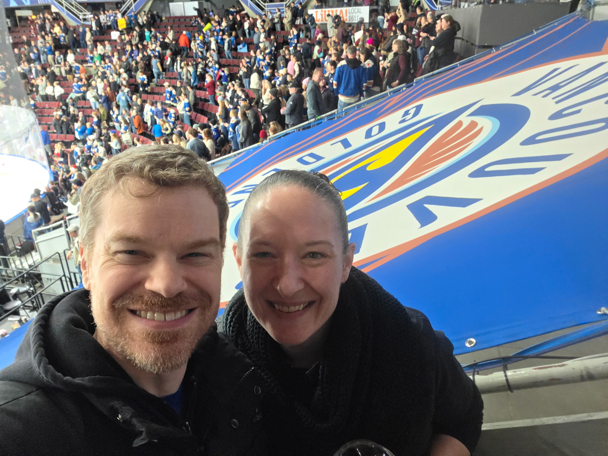 Richard and Kimberley attending Vancouver GoldenEyes women's hockey game 2025