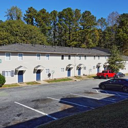 Apartment building with entrances