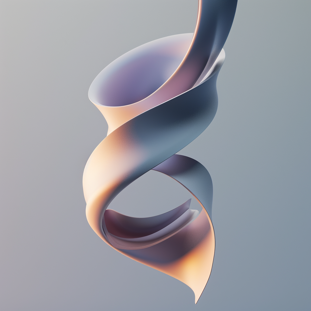 Abstract smooth ribbon twisting upward with soft pastel shades on a muted gray background.