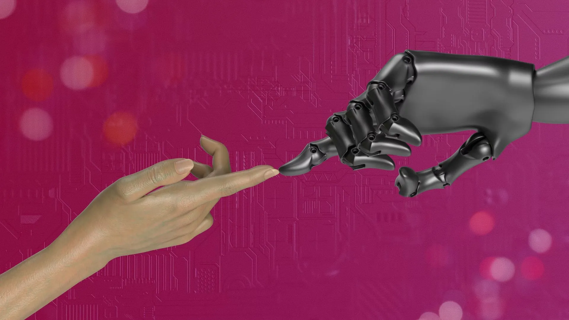 A human hand and a robot hand reaching toward each other