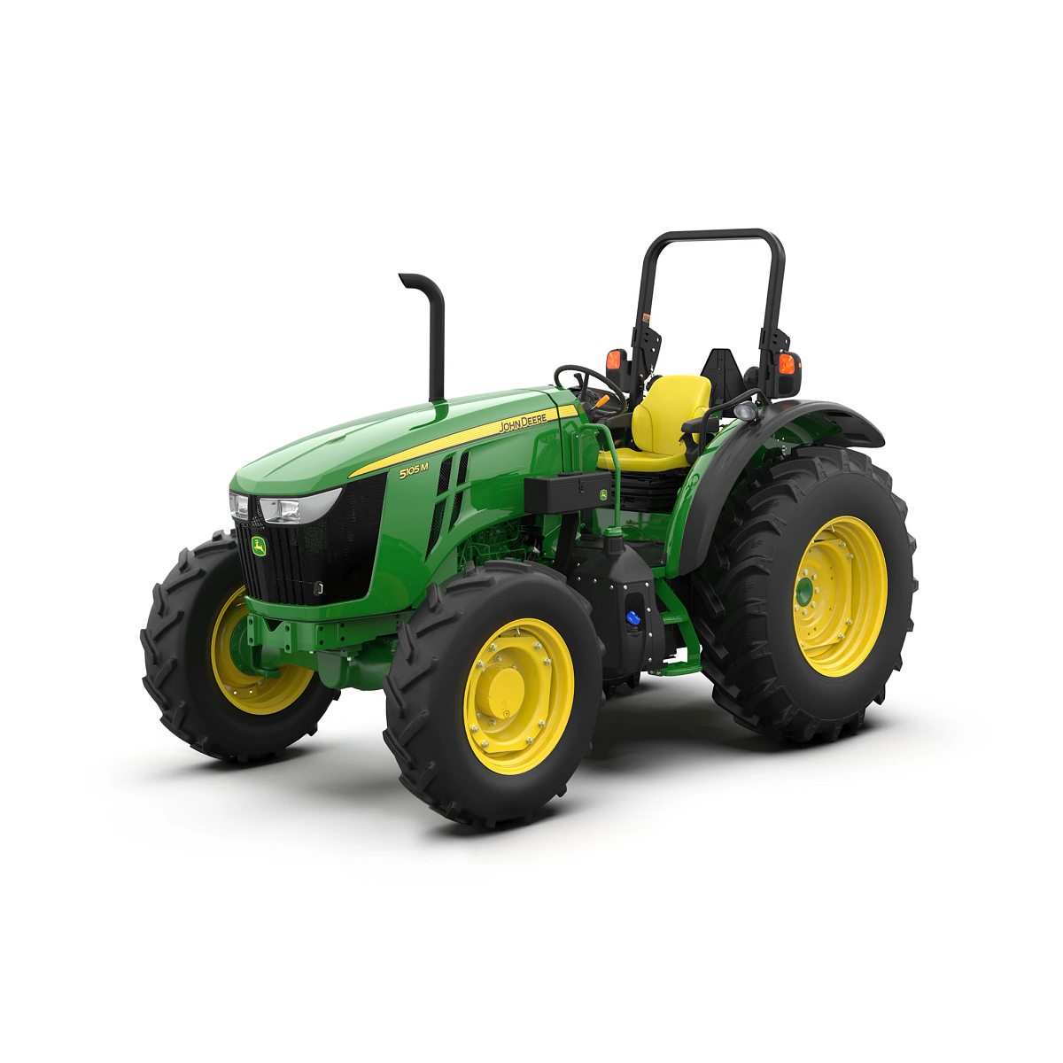 Studio image with front left view of 5105M utility tractor.