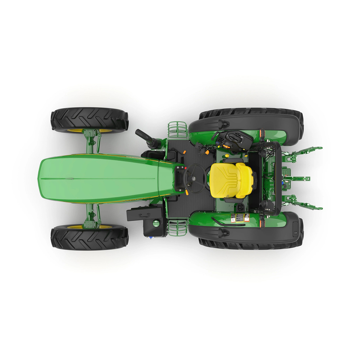 Studio image with overhead view of 5075M utility tractor.