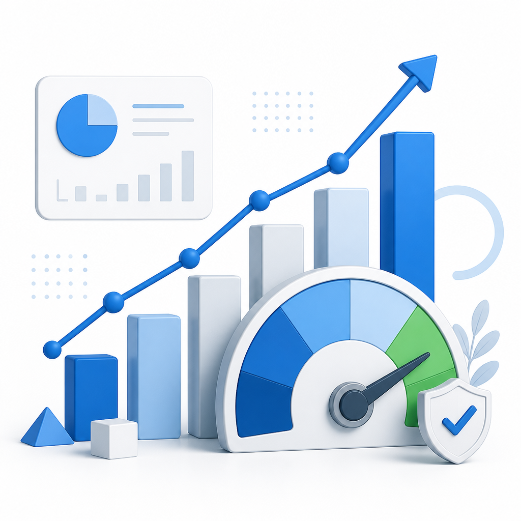 Abstract visualization of financial metrics and credit score trending upward