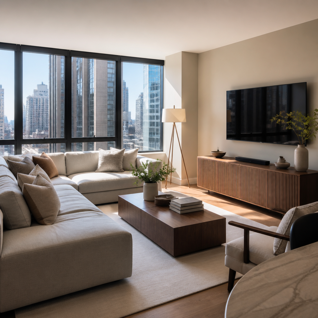 Contemporary apartment interior showcasing desirable NYC rental space