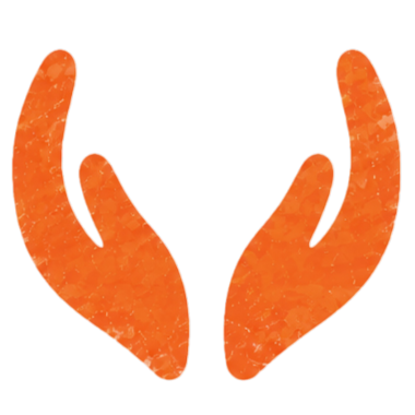 Pair of stylized orange hands with palms facing upward and fingers slightly curved, set against a transparent background.