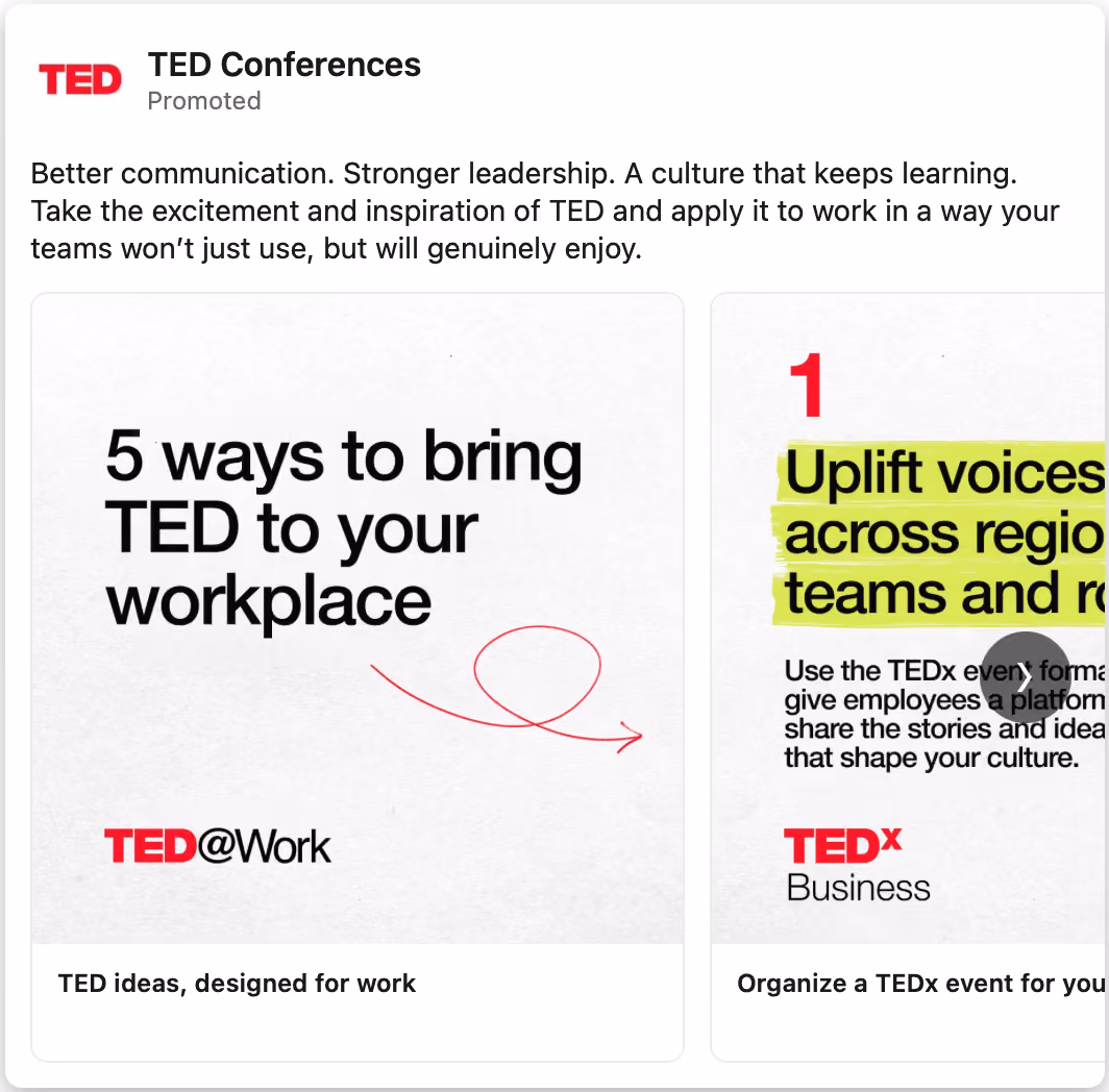 LinkedIn Carousel Ad - TED@Work - Tammy Allen, Graphic Designer