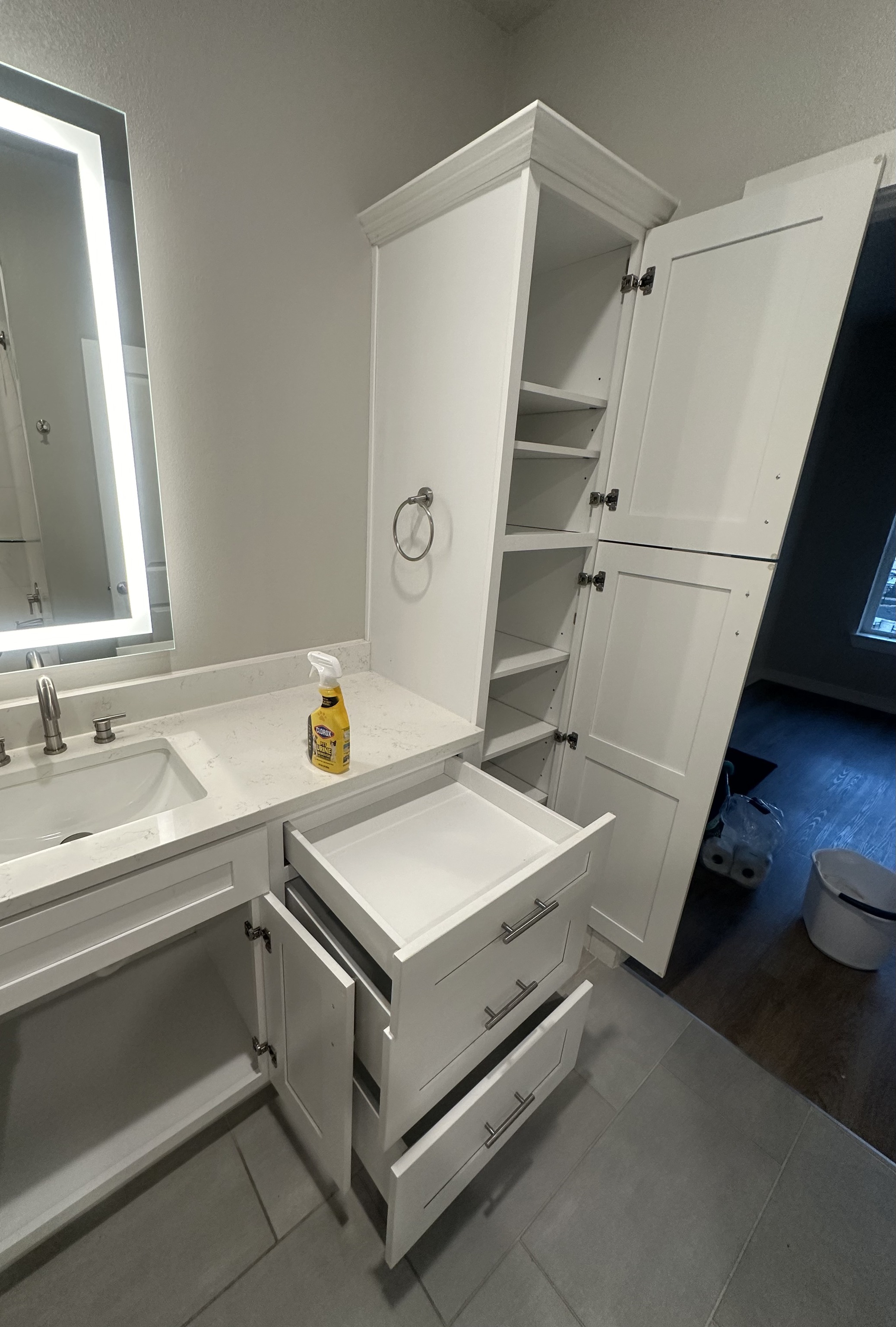 White Vanity & Storage cleaned by Luxe Luxury Cleaning