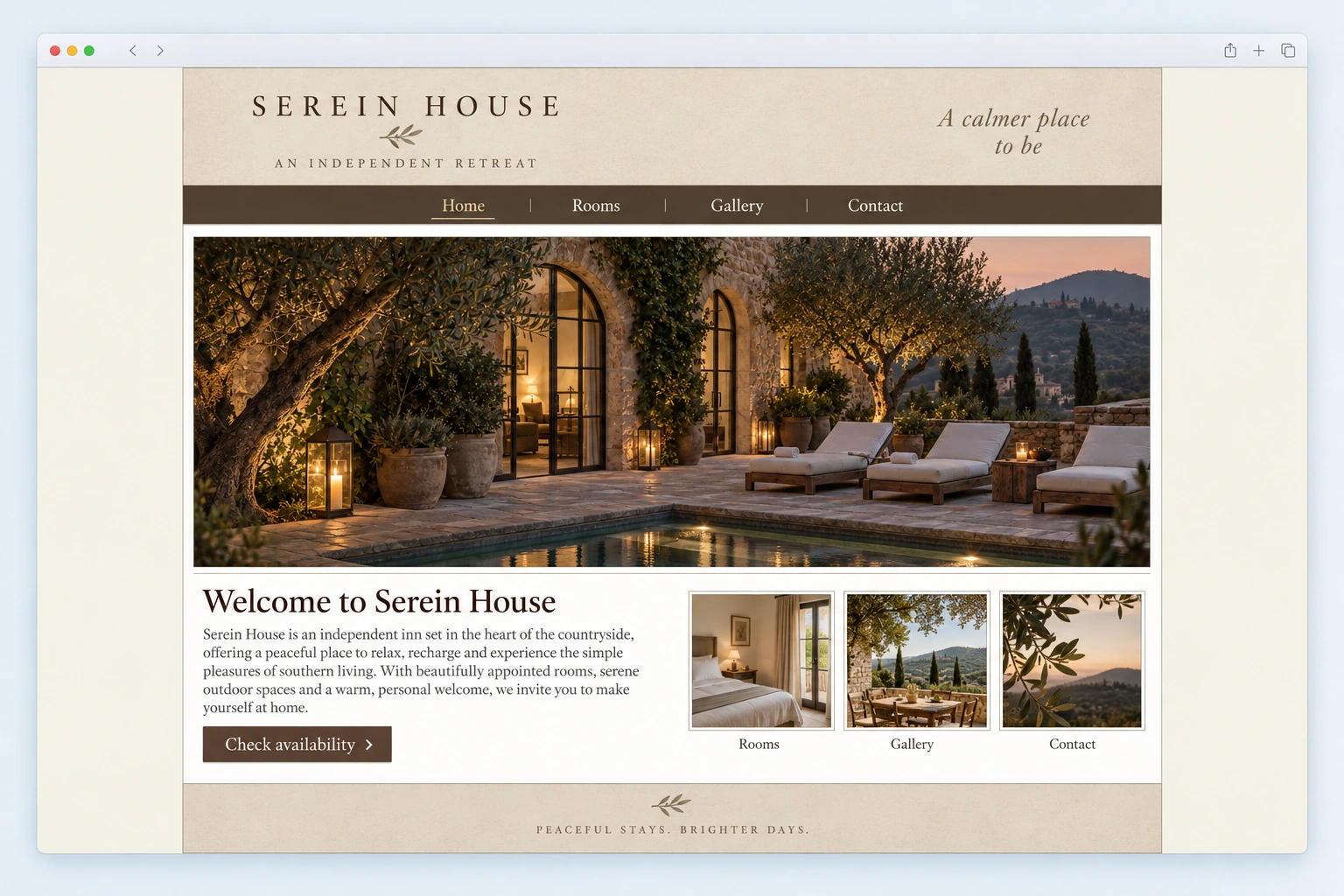 Serein House: an illustrative older website with a conventional layout inside a Mac browser window