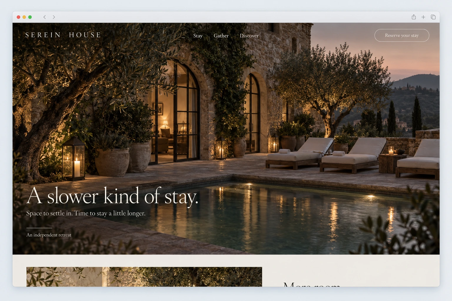 Serein House: a contemporary website redesign concept inside a Mac browser window