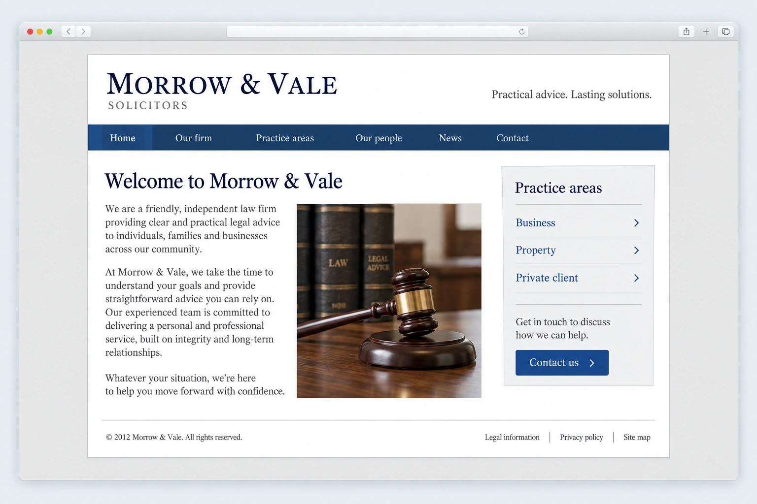 Morrow & Vale: an illustrative older website with a conventional layout inside a Mac browser window