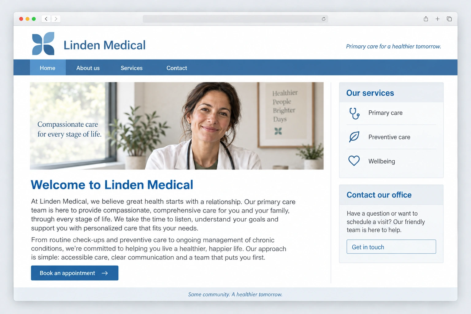 Linden Medical: an illustrative older website with a conventional layout inside a Mac browser window