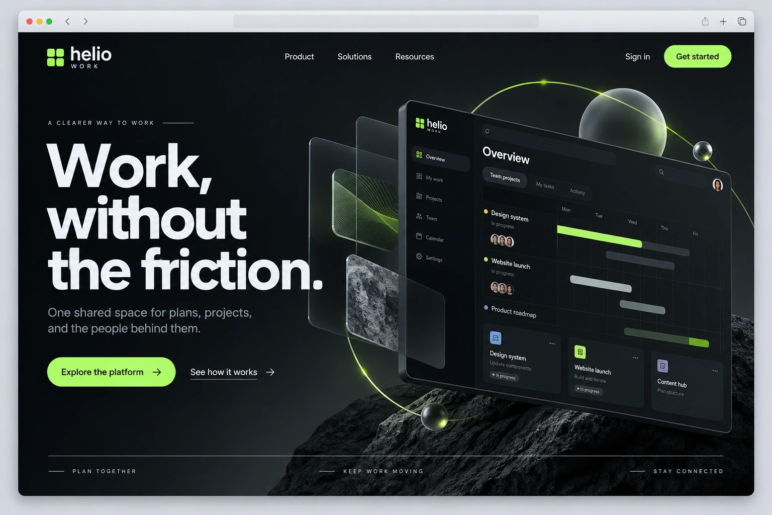 Helio Work: a contemporary website redesign concept inside a Mac browser window