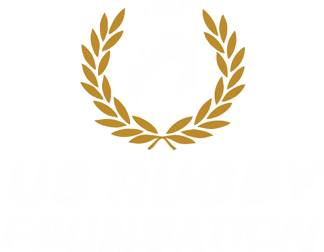 US Rugby Foundation logo with a rugby ball inside gold laurel wreath and the year 1963 above.