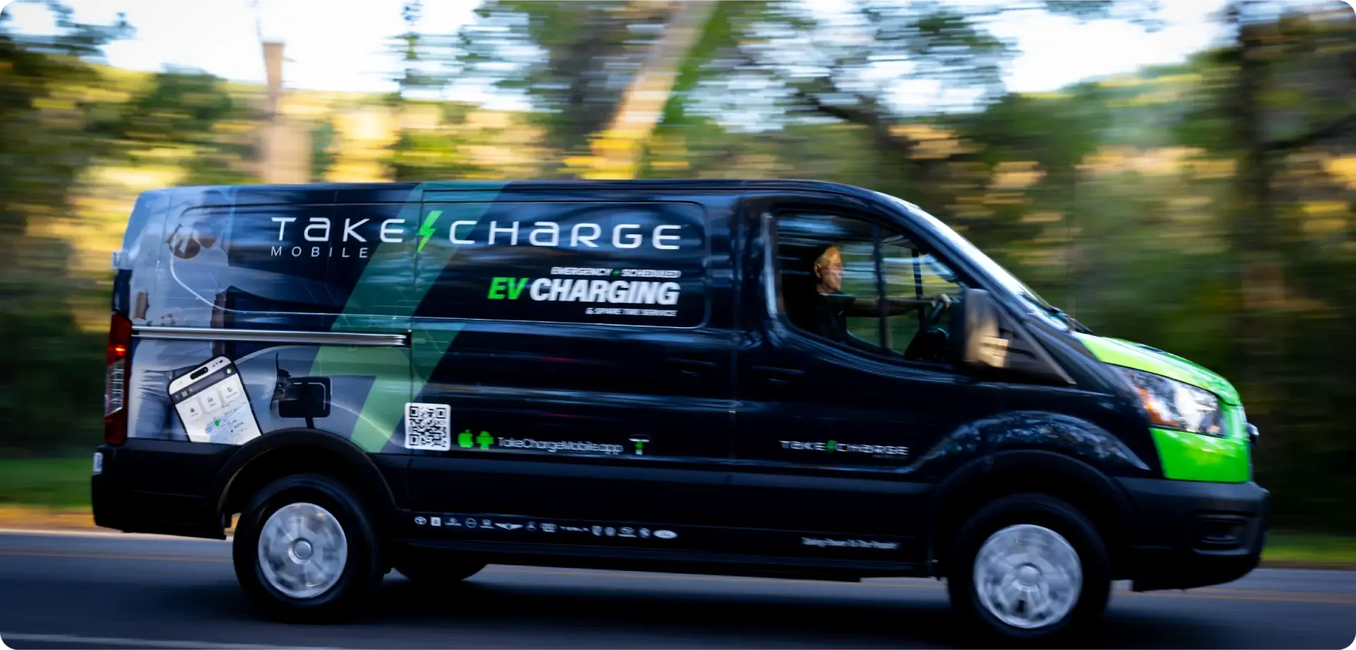Take Charge Mobile van en route to a stranded EV