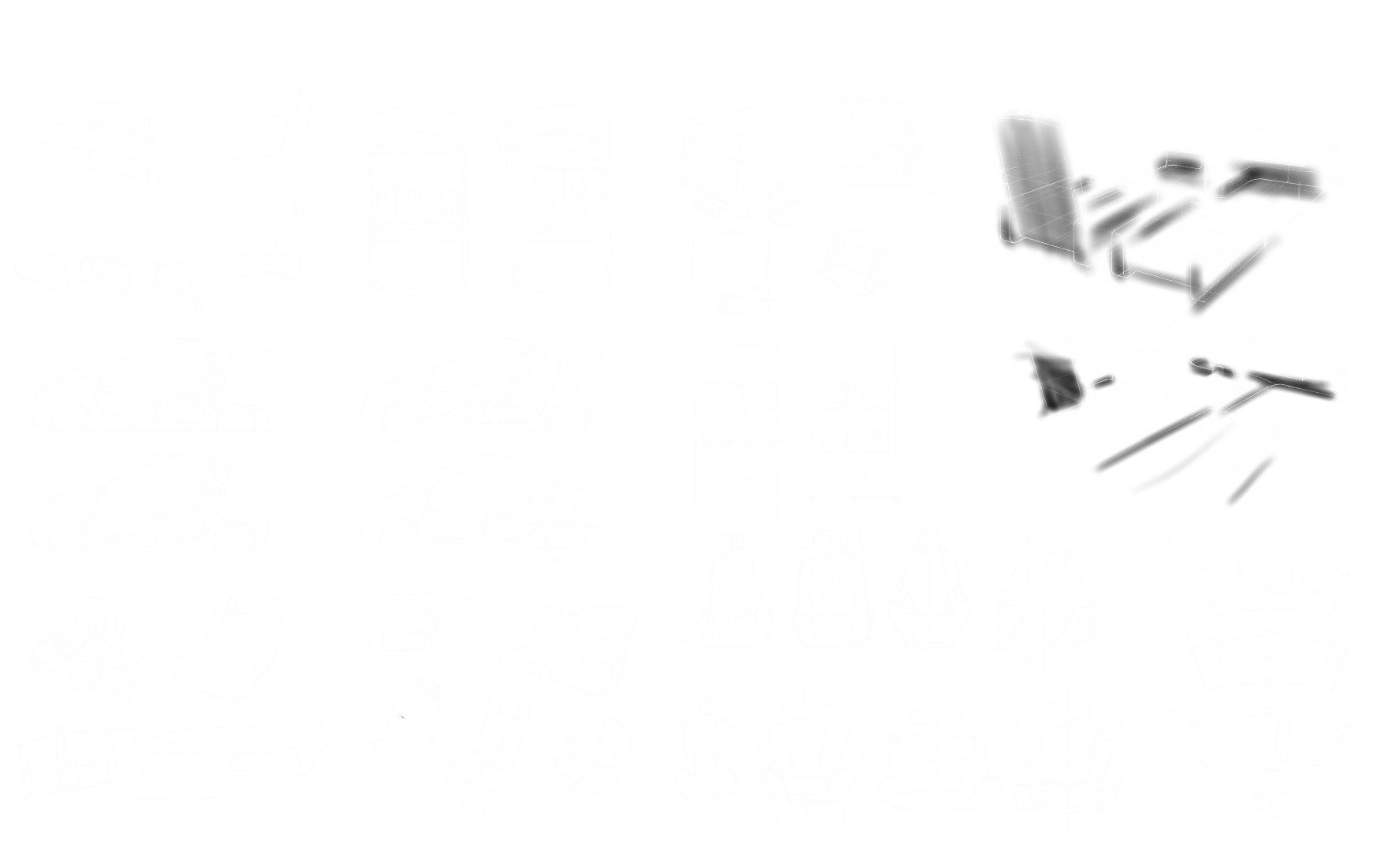White sketch illustrations show various angles and interior designs of a futuristic robotaxi vehicle on black background.