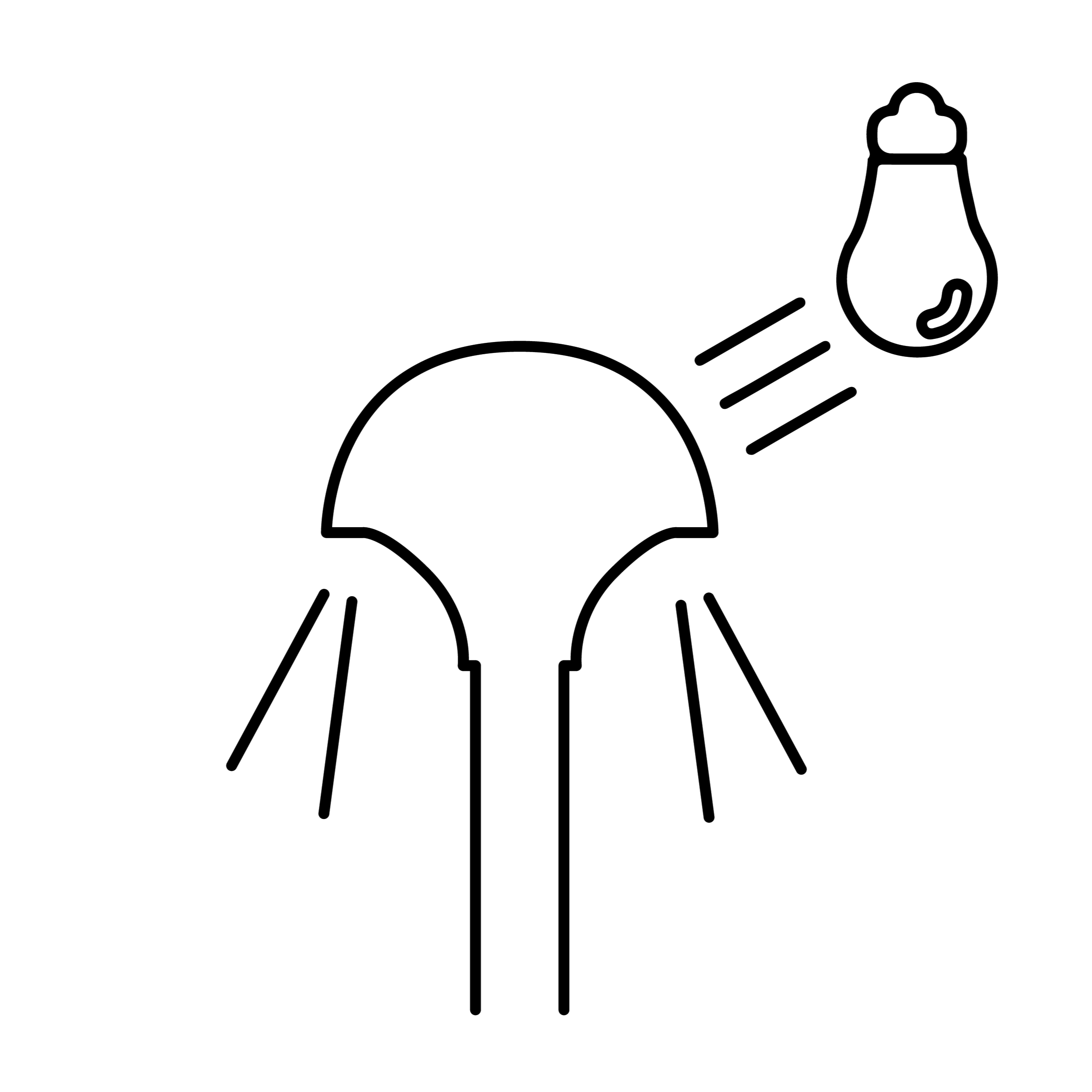 A light bulb icon emitting rays with arrows pointing to a smaller light bulb.