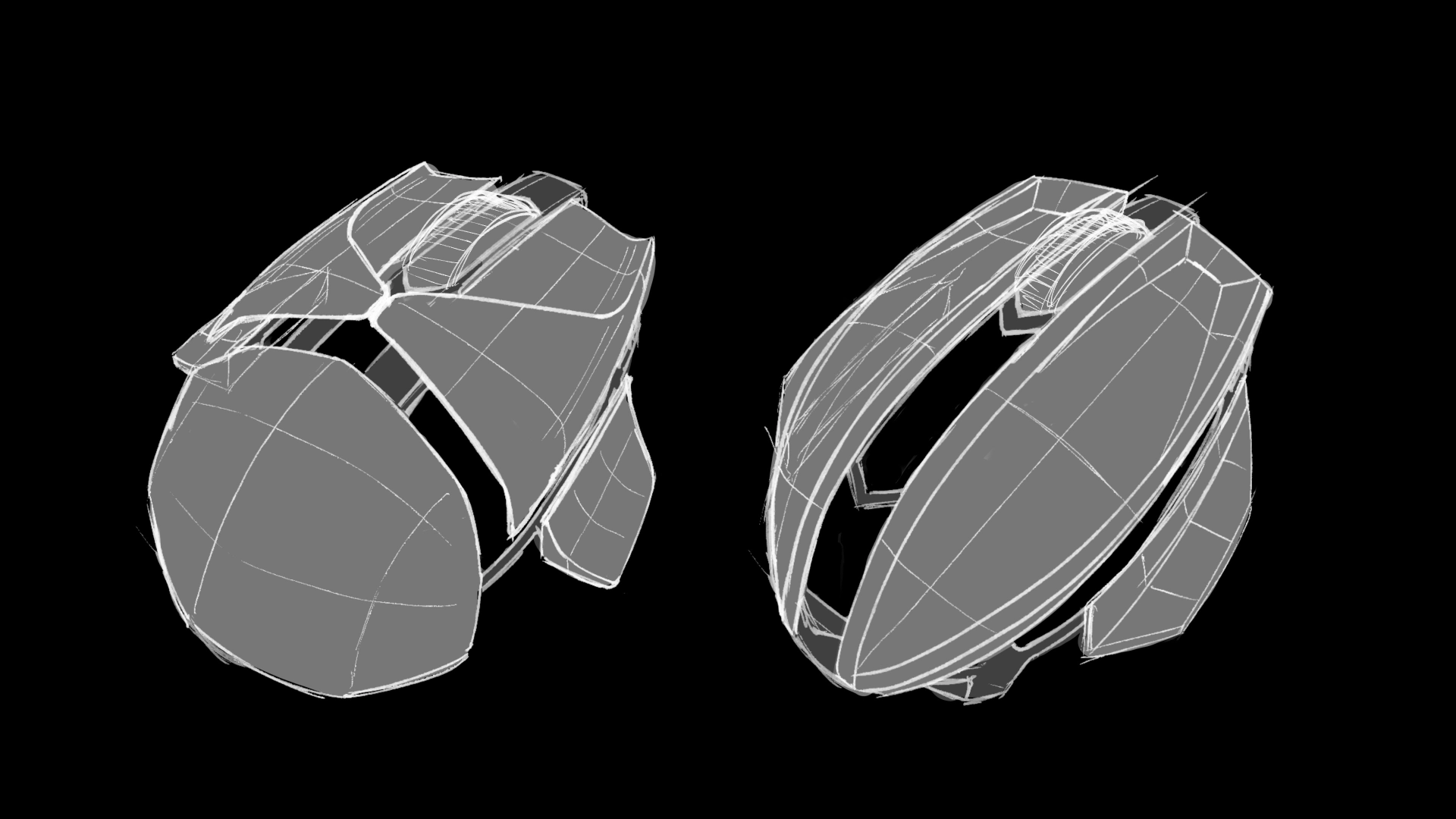 Process sketches for designing a computer mouse.