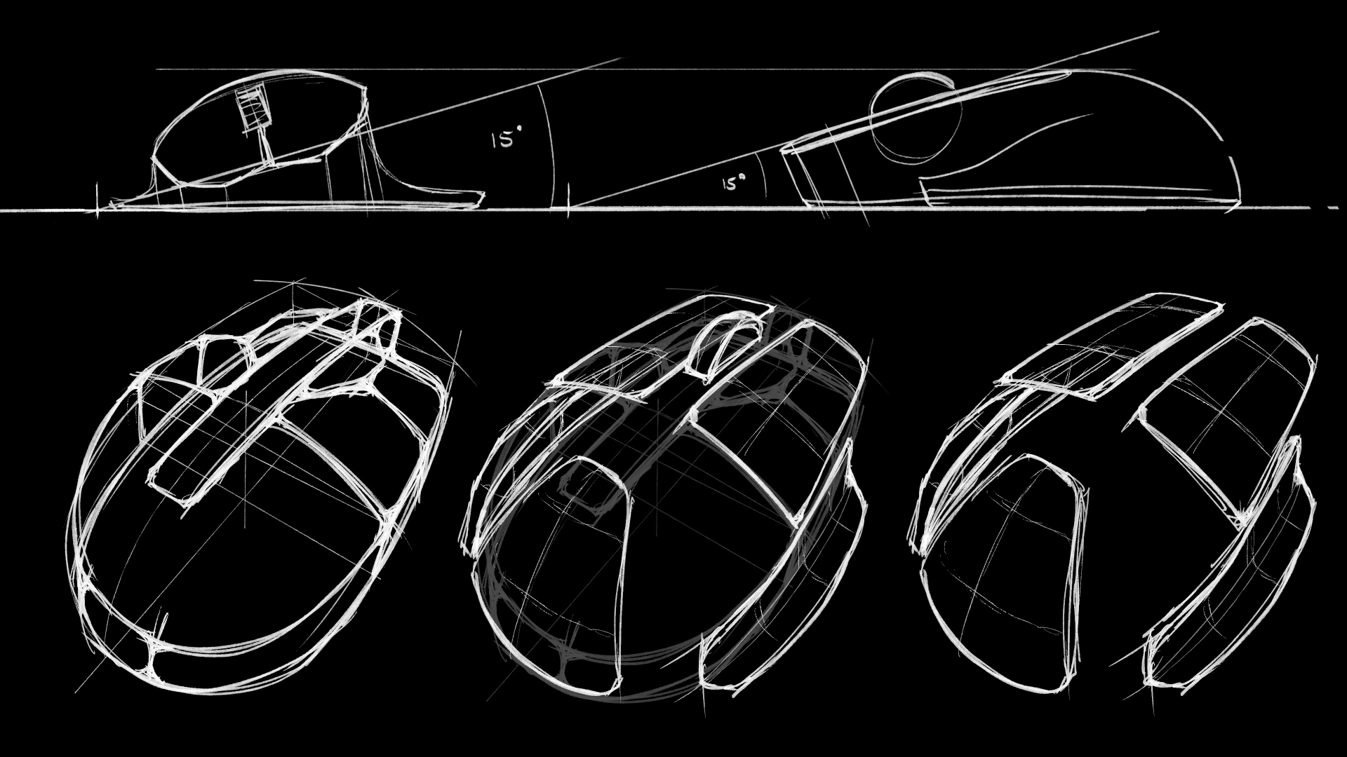 Process sketches for designing a computer mouse.