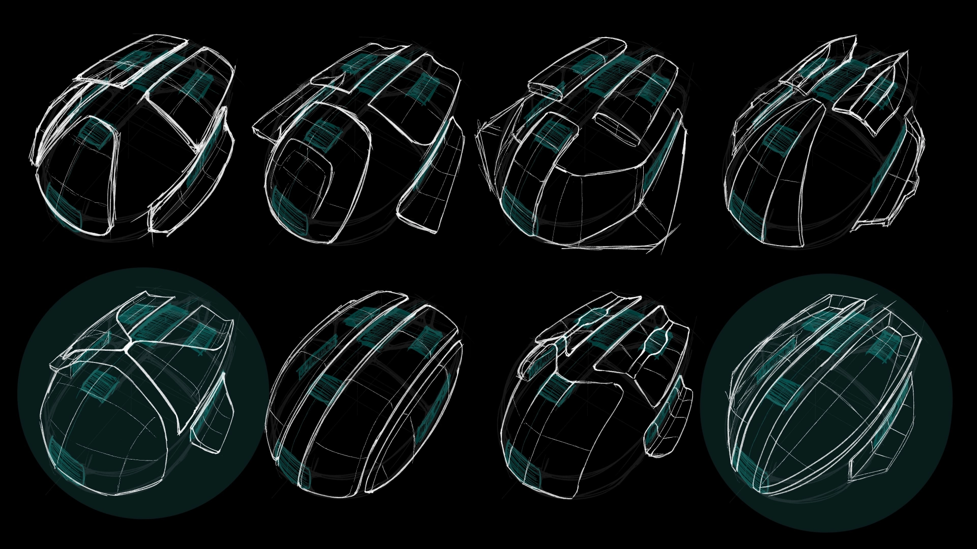 Process sketches for designing a computer mouse.