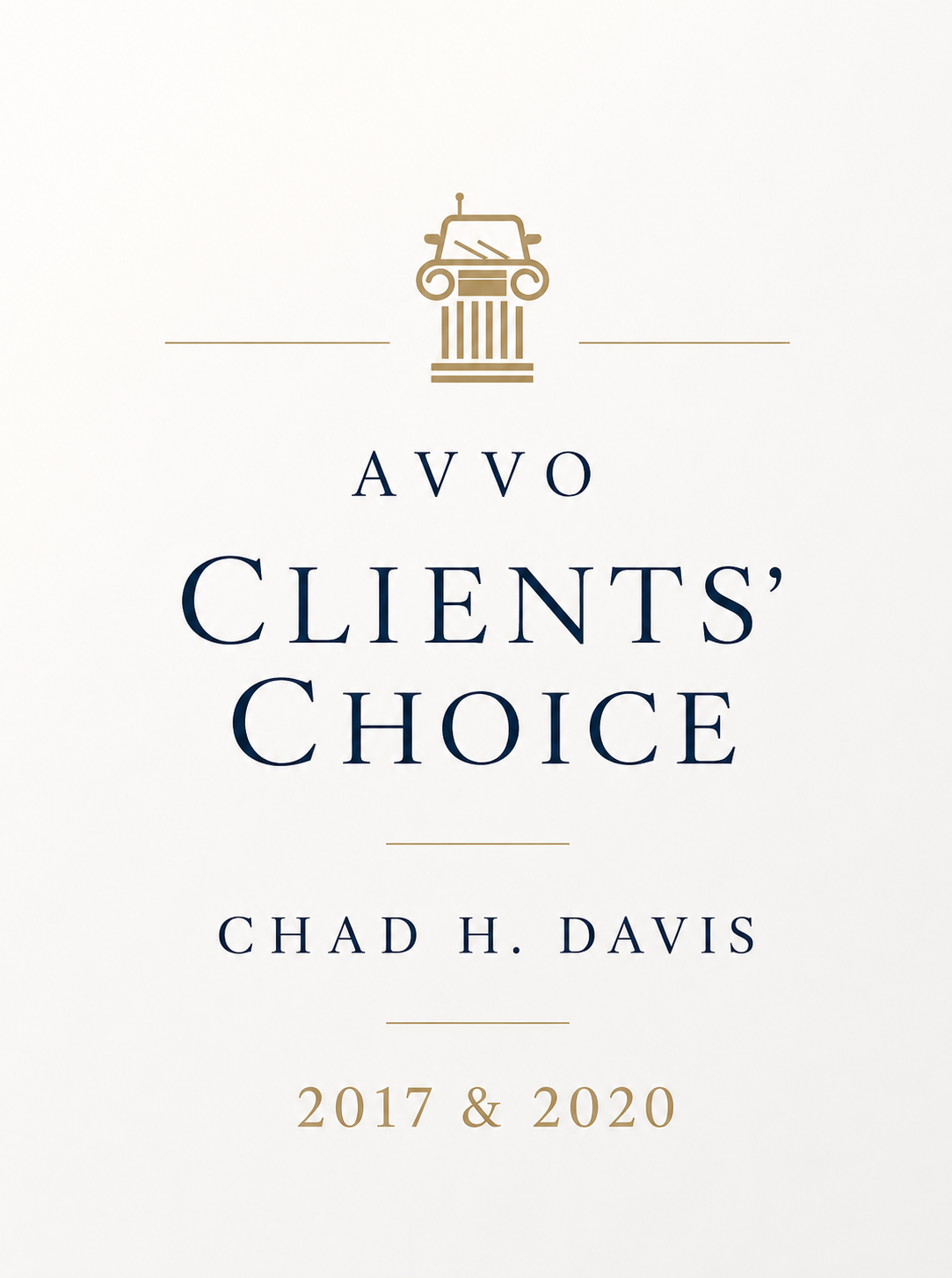 Avvo Clients Choice badge for Chad H. Davis, 2017 and 2020.