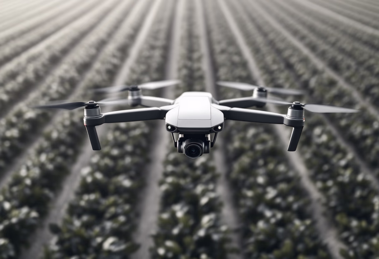 image of drone surveying crops