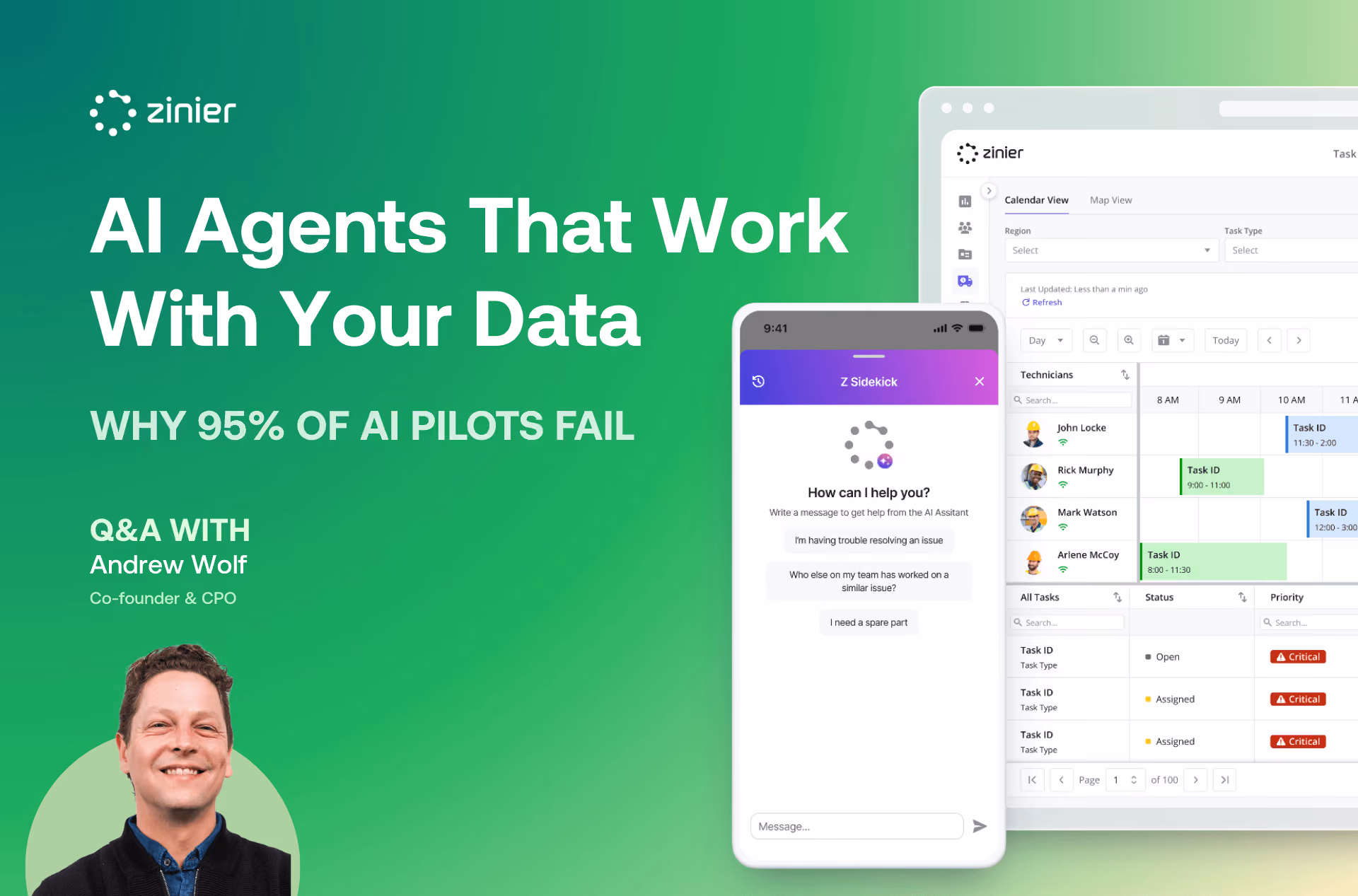 AI Agents That Work With Your Data: why 95% of AI pilots fail, Q&A with Andrew Wolf, Zinier Co-founder & CPO