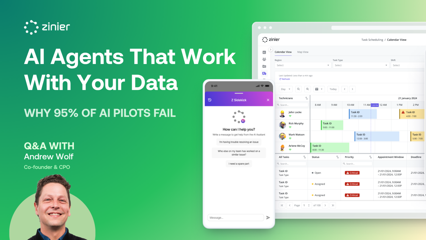 “AI Agents That Work With Your Data: Why 95% of AI Pilots Fail” Q&A with Andrew Wolf, Zinier co-founder and CPO