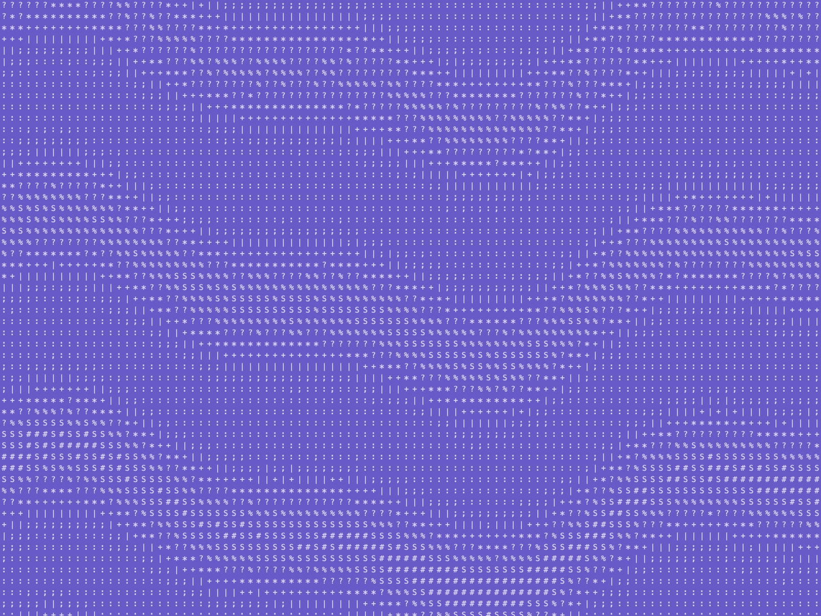 Abstract violet ASCII character field representing AI recommendation patterns