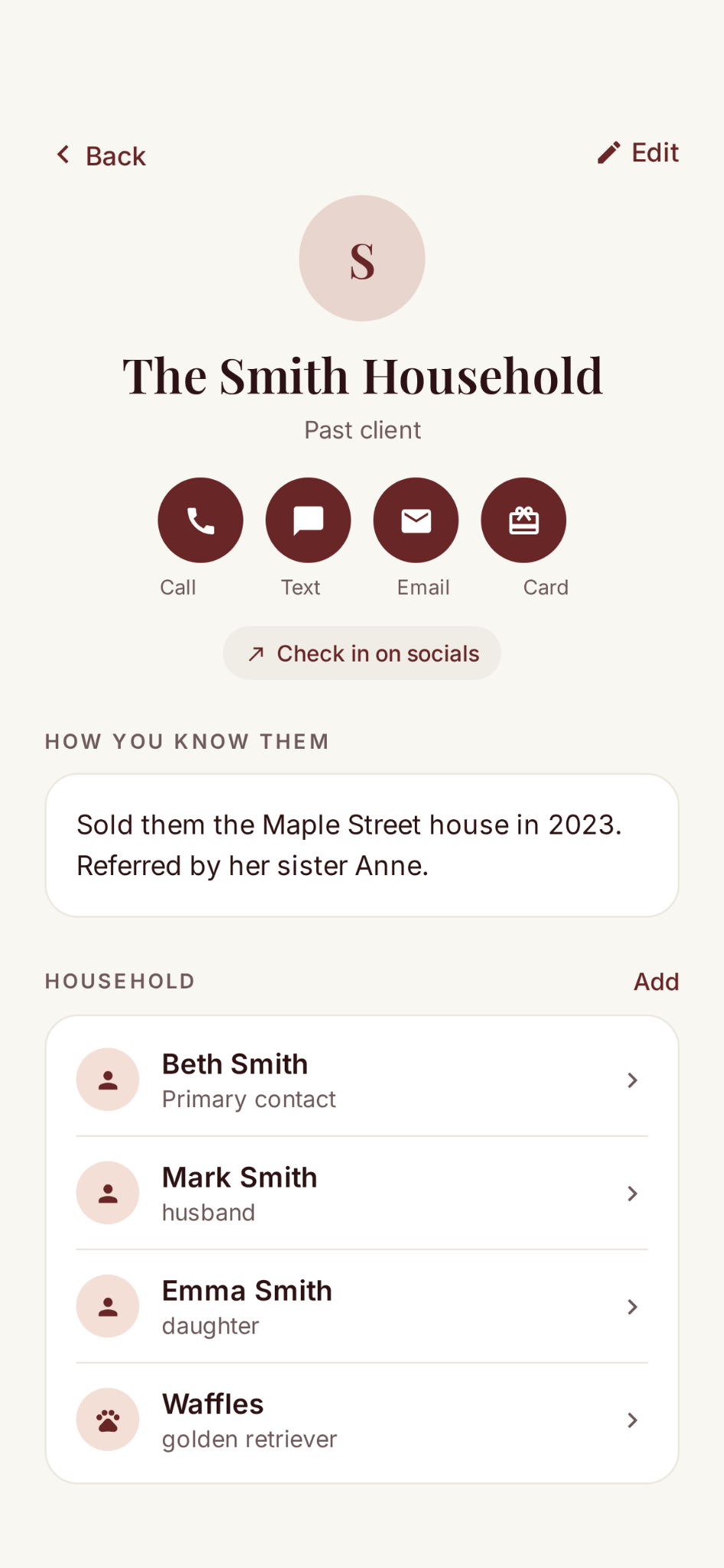 A household relationship profile in My Morning Five