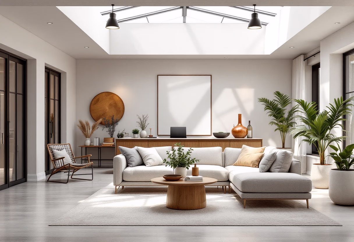 Bright finished ceiling and skylight in a residential interior
