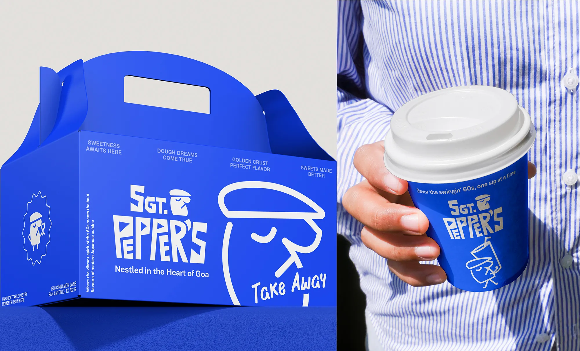 Food packaging box and coffee cup mock-ups cover-image for SGT. Peppers.