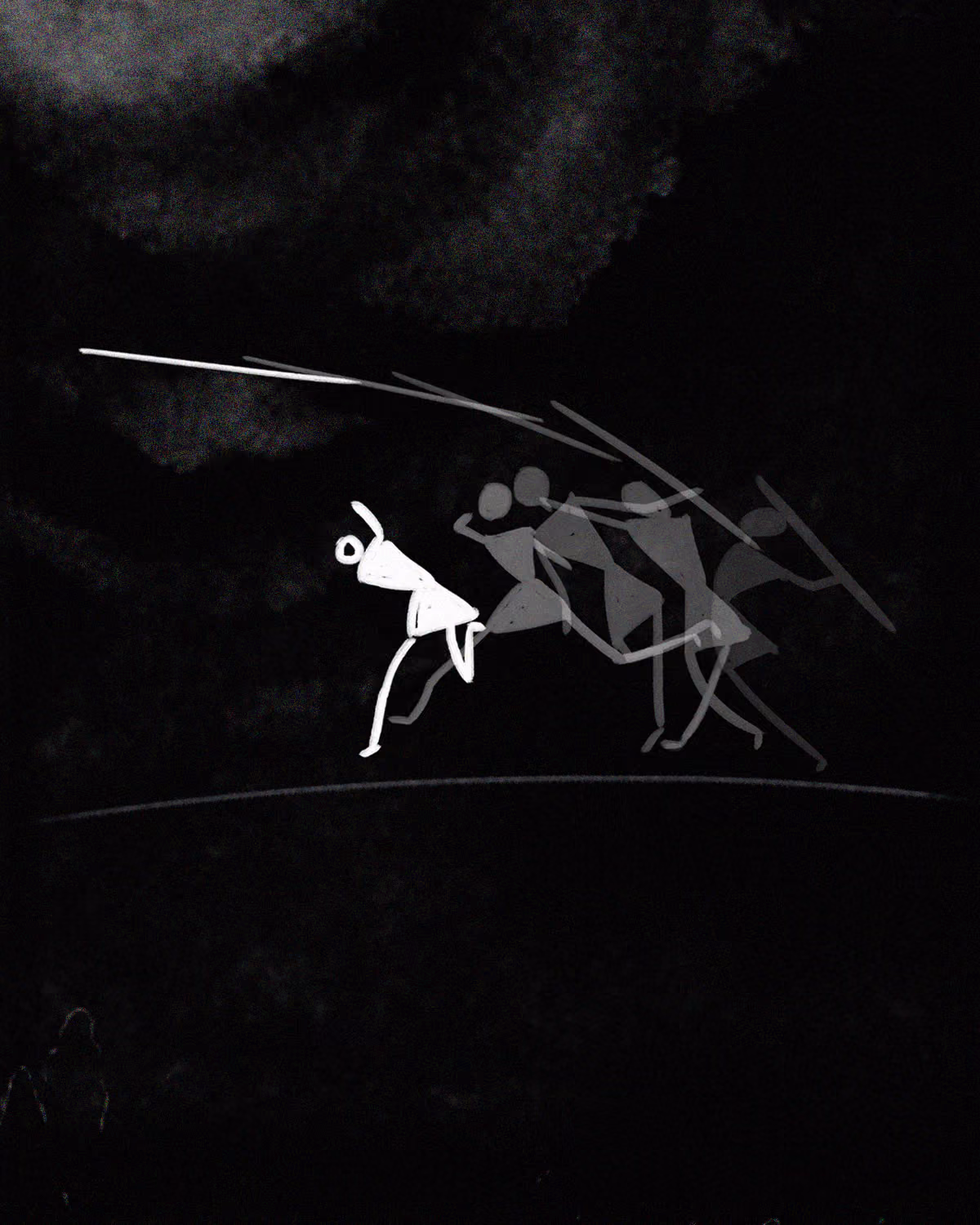 A frame by frame animation of the javelin throw in Warli art style.