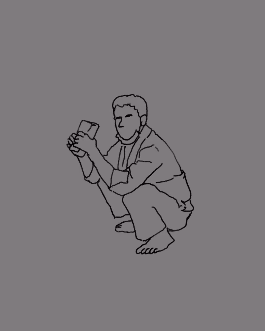 Illustration of a man sitting on the ground in a squatting position.