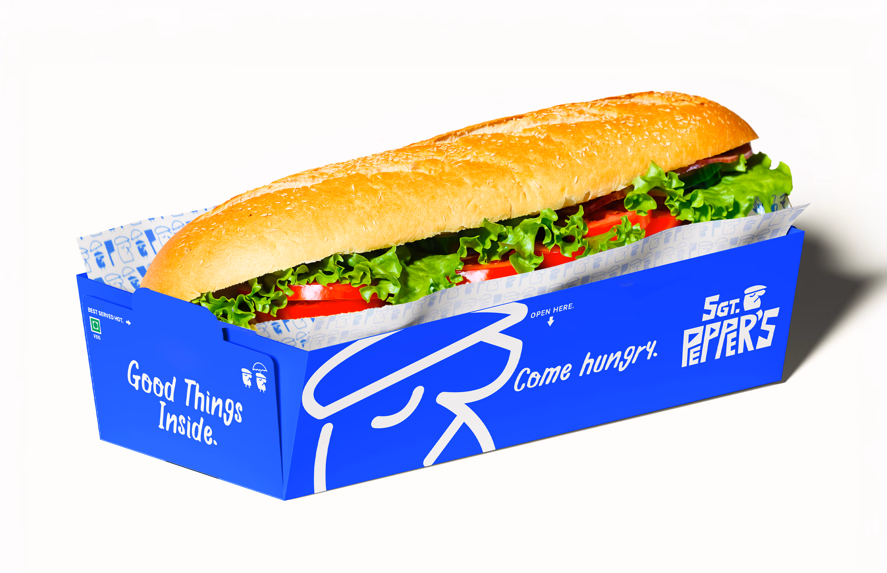 Food packaging box mock-up for SGT. Peppers.