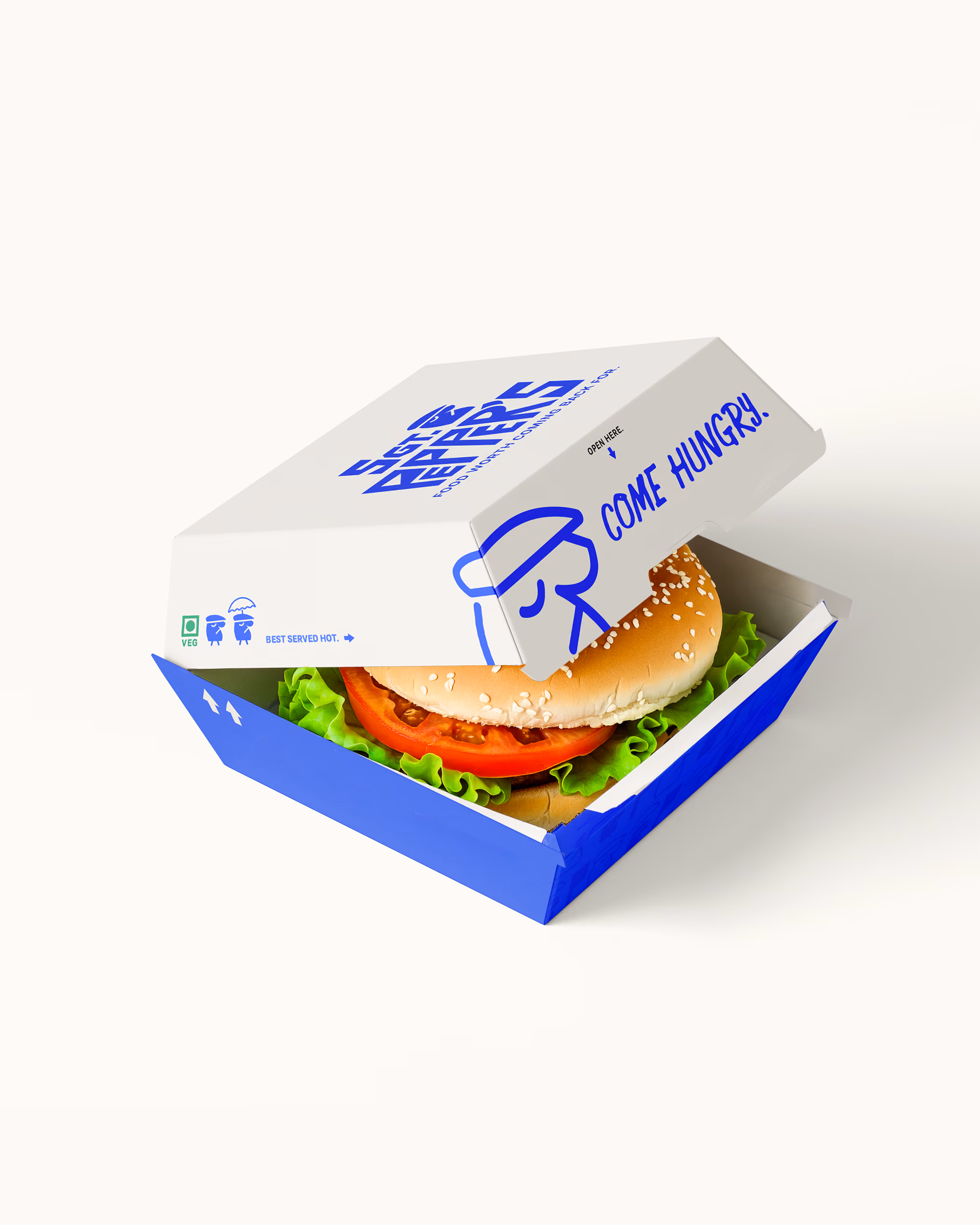 A burger box mock-up for SGT. Peppers.