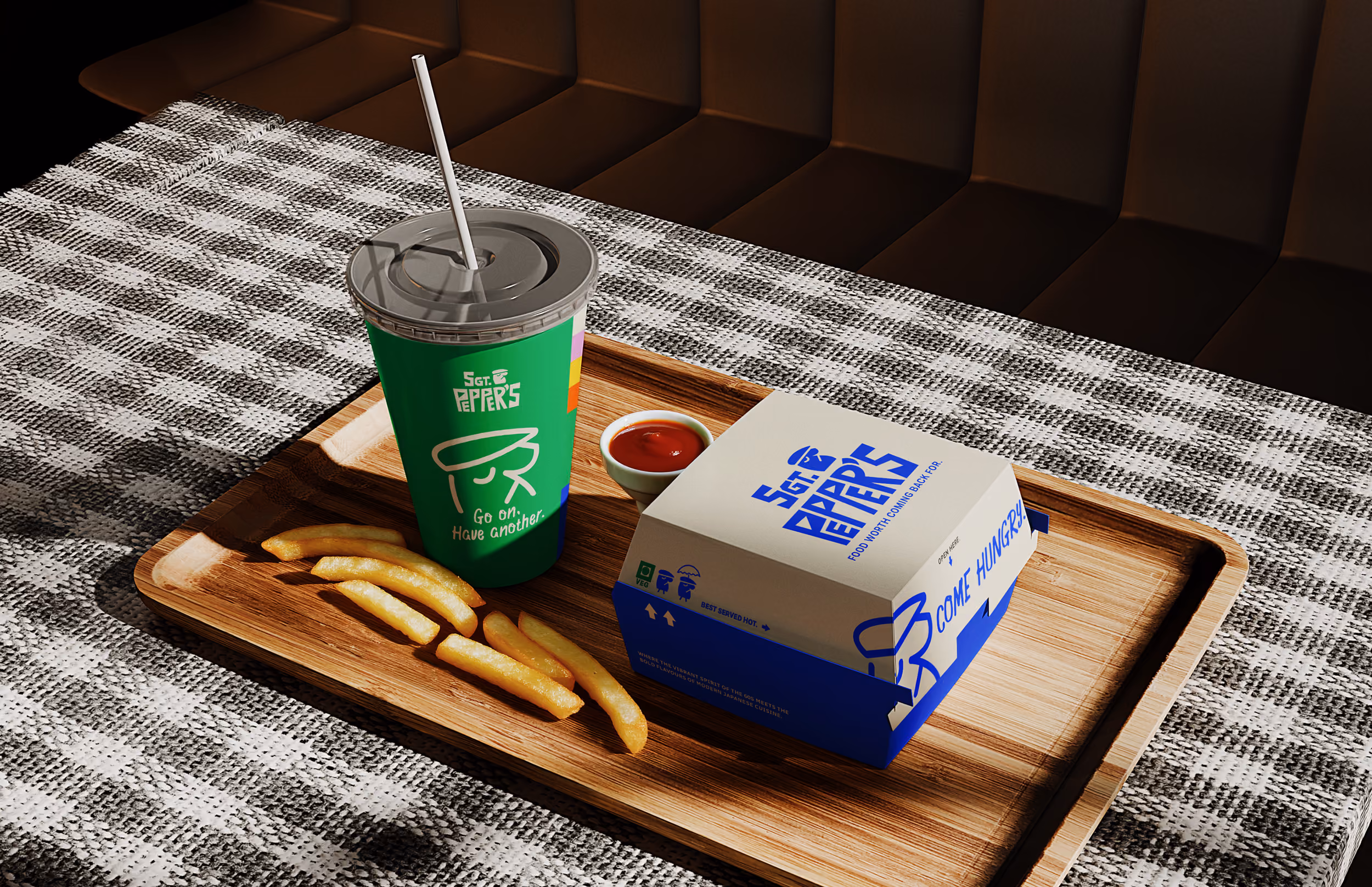 Food packaging box mock-up for SGT. Peppers.