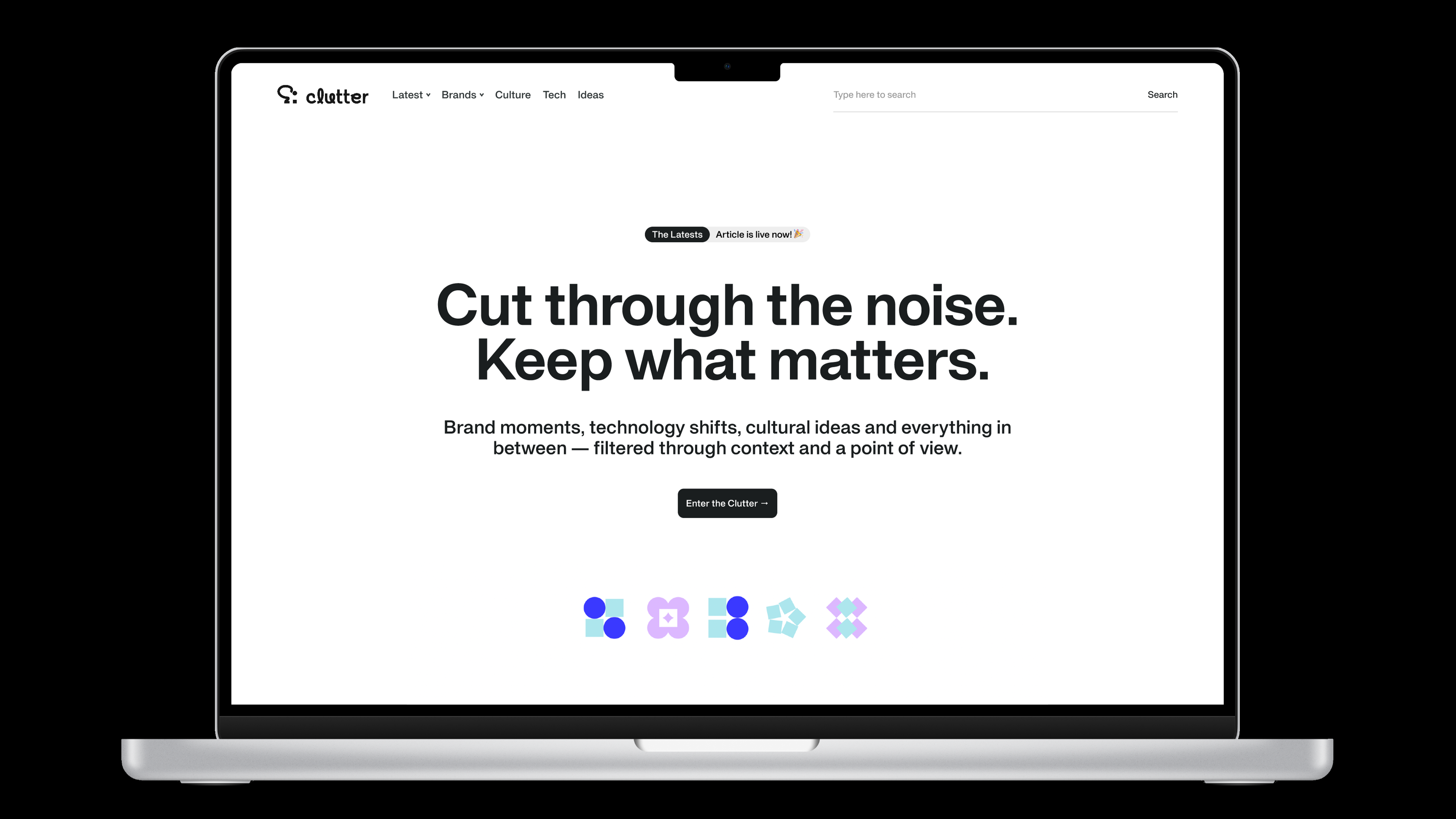 Mockup of a Clutter's homepage on Macbook pro.
