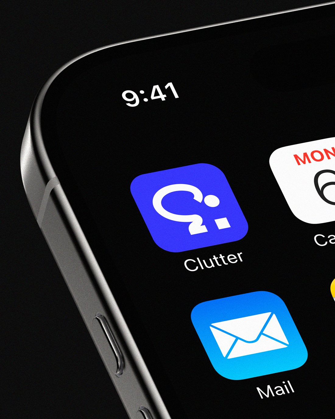 Clutters App icon mockup on iPhone home-screen.