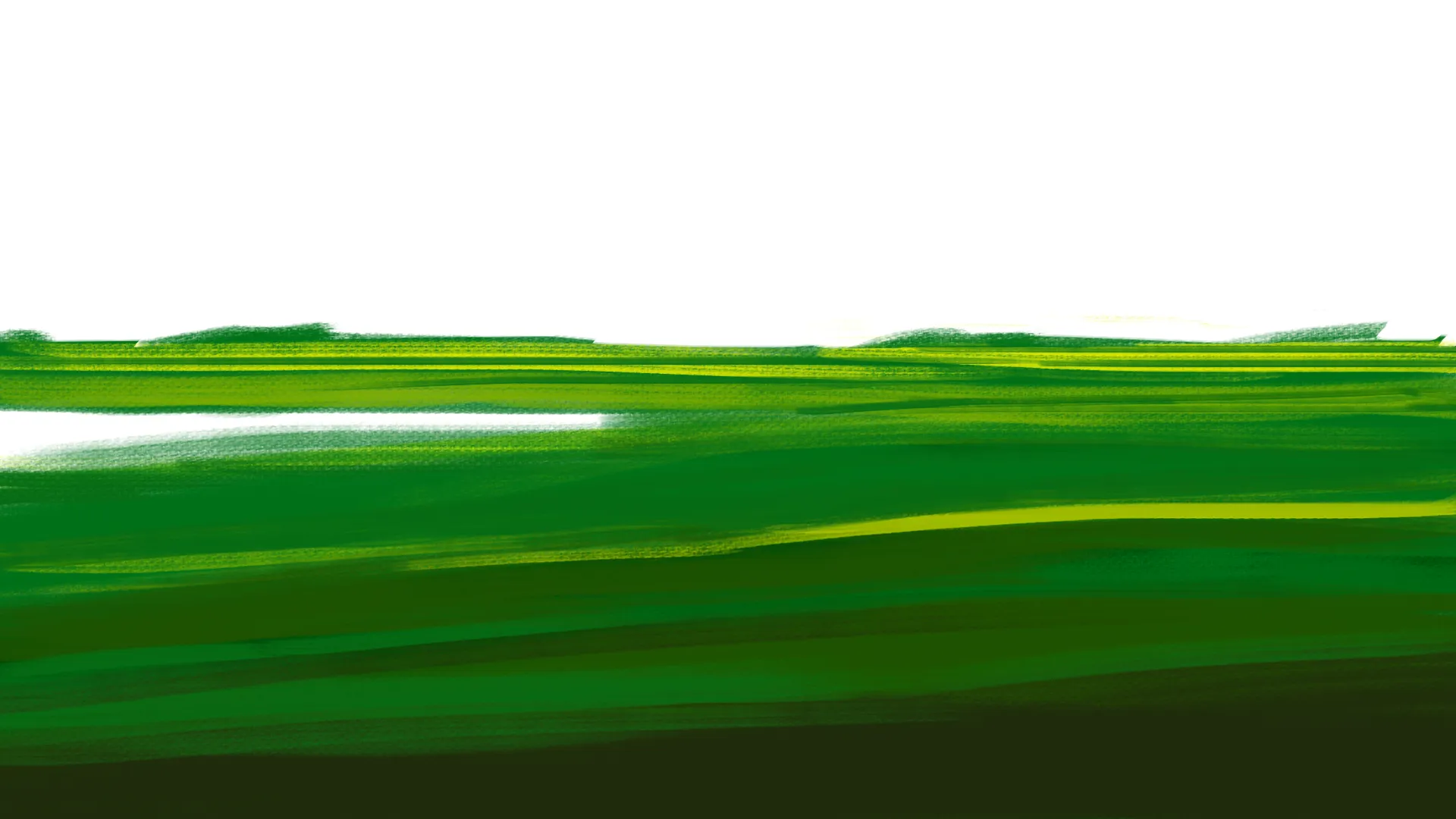 Abstract horizontal brush strokes in various shades of green on a white background, resembling a minimalist landscape.