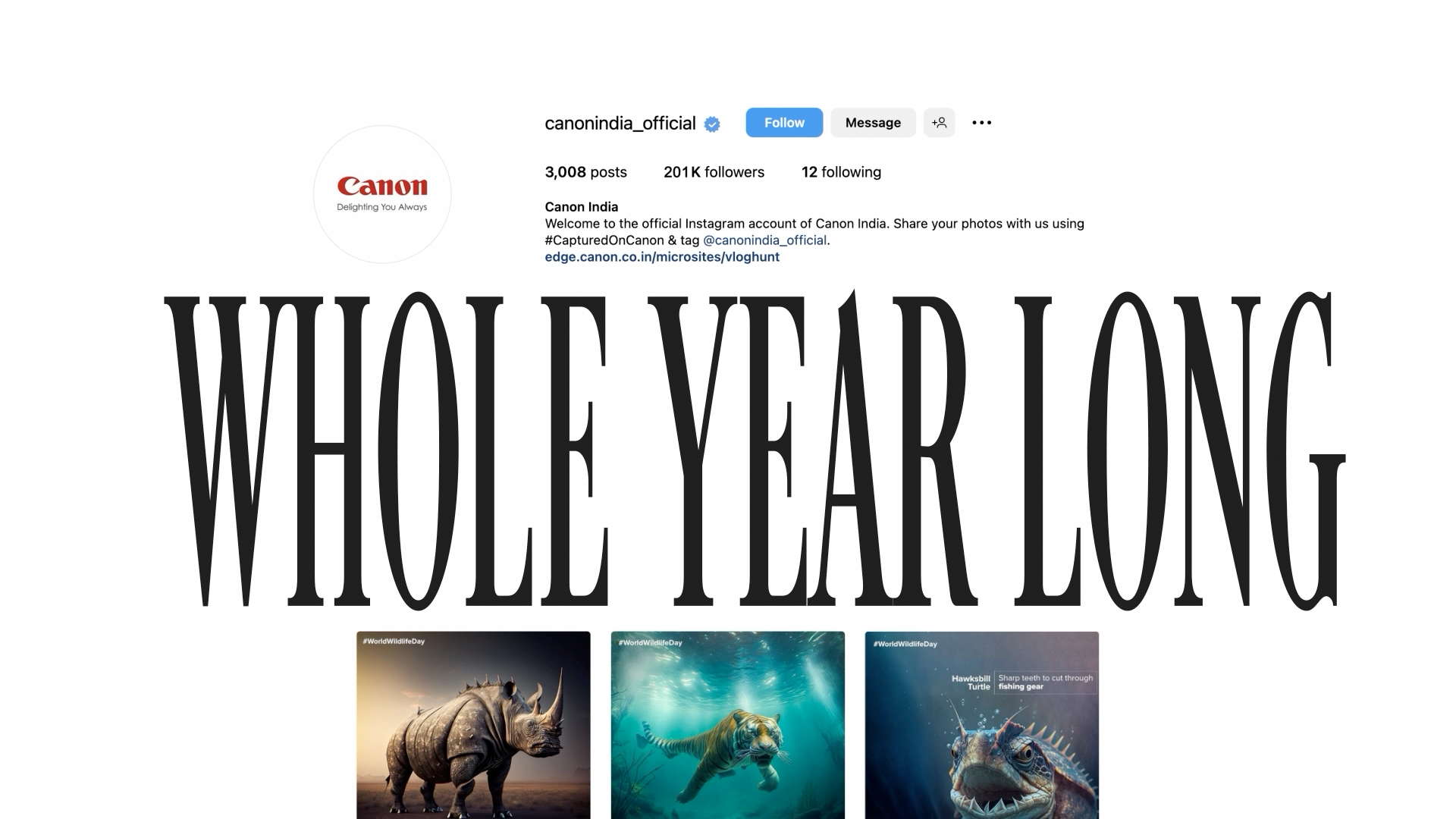 Canon India's official Instagram profile page.